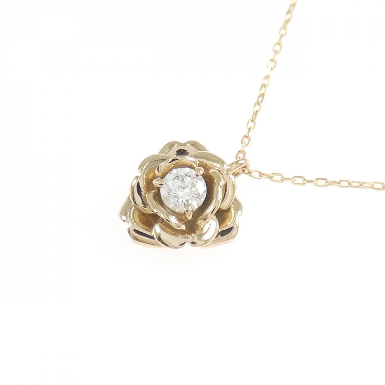 K18PG フラワー ダイヤモンド ネックレス 0.10CT