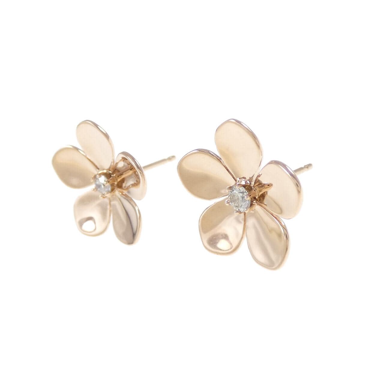 K18PG フラワー ダイヤモンド ピアス 0.16CT