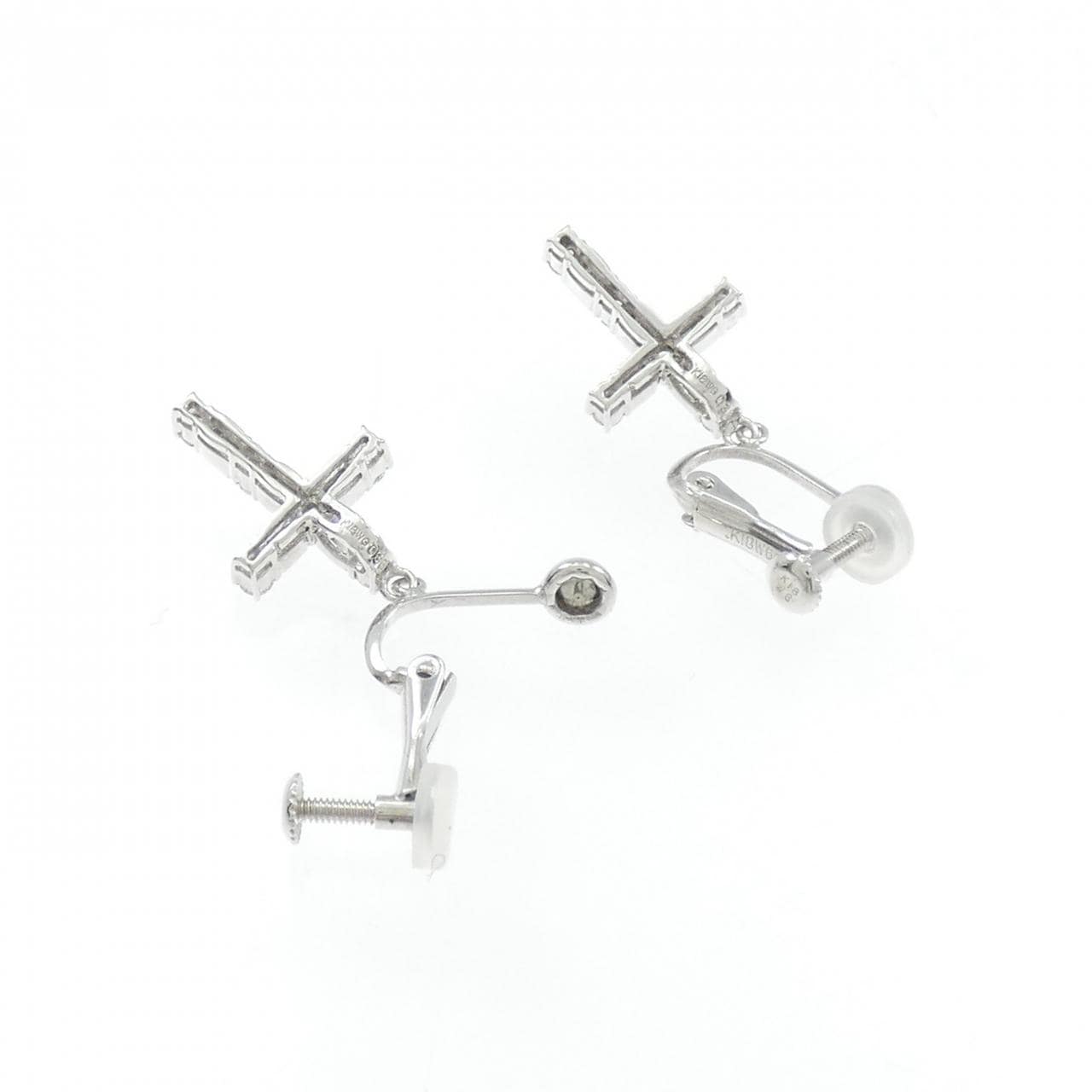 K18WG クロス ダイヤモンド イヤリング 0.60CT