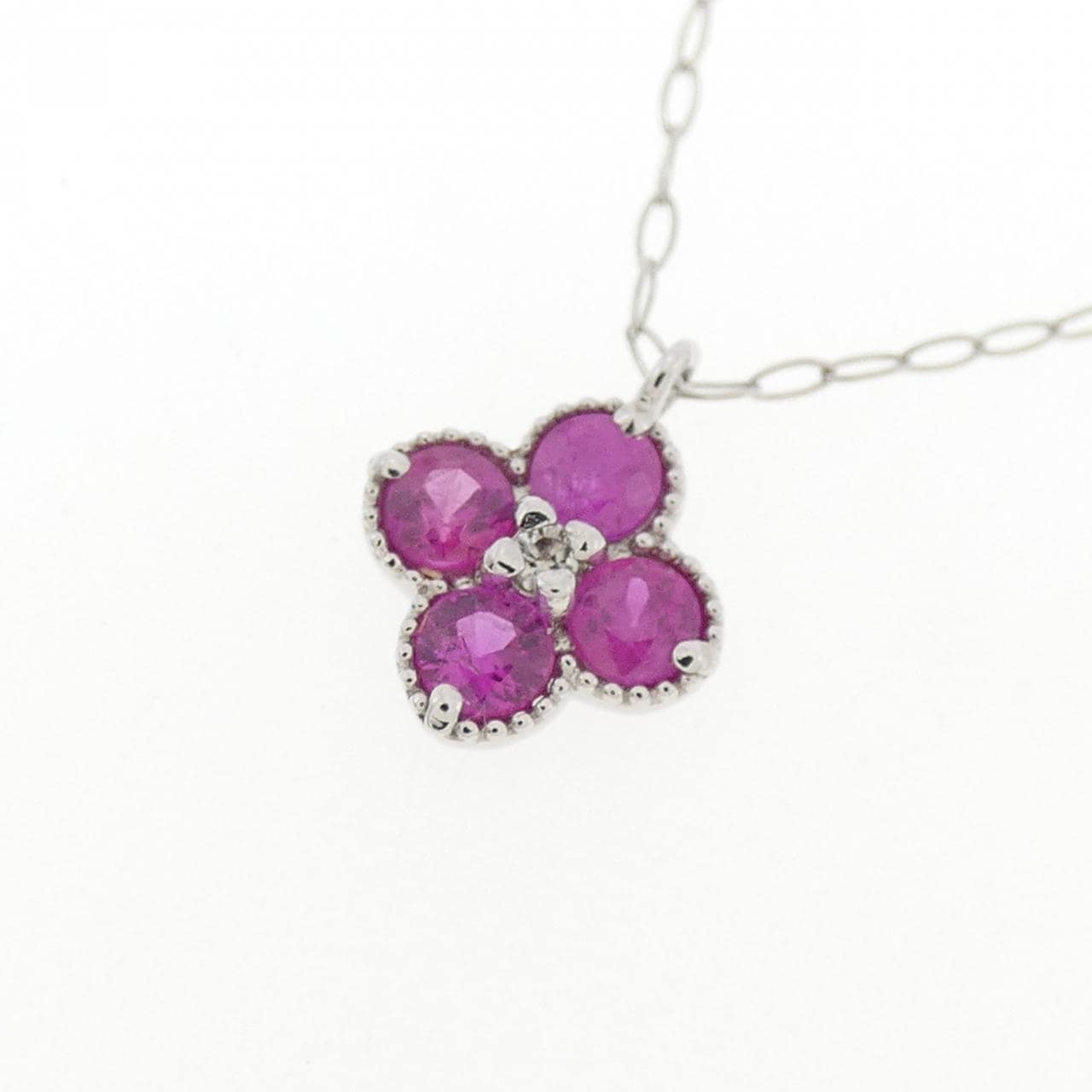 PT850 フラワー ルビー ネックレス