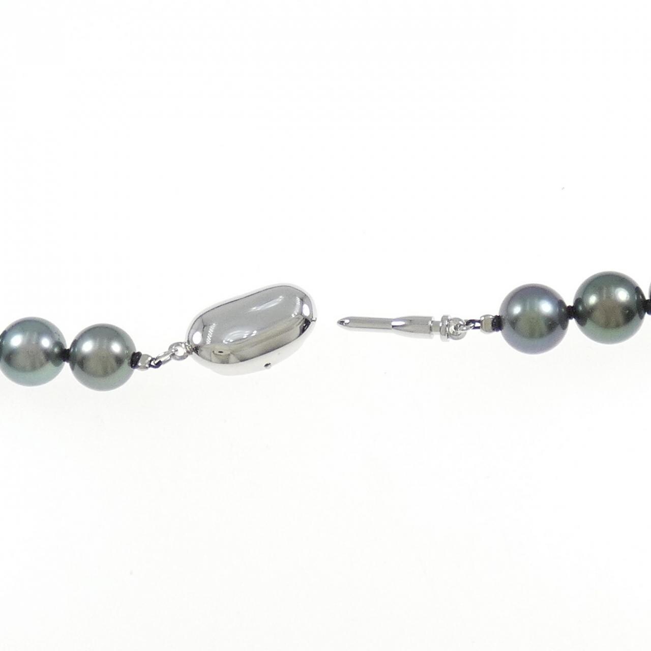 銀扣黒蝶珍珠項鍊 8-11 毫米