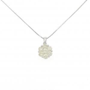 K18WG フラワー ダイヤモンド ネックレス 1.35CT