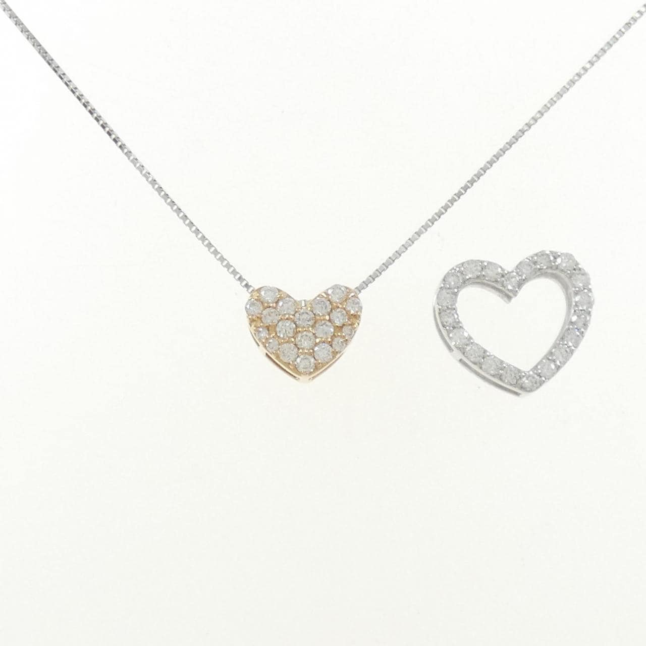 K18PG/K18WG 2WAY ハート ダイヤモンド ネックレス 0.90CT