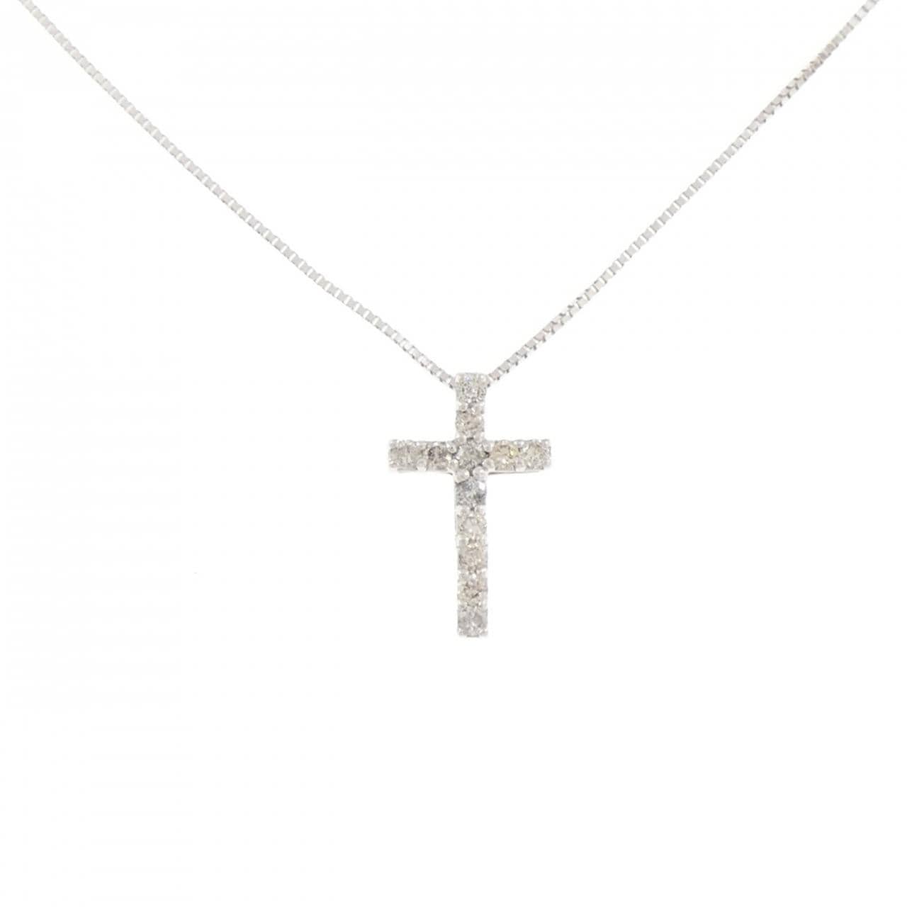 K10WG クロス ダイヤモンド ネックレス 0.20CT
