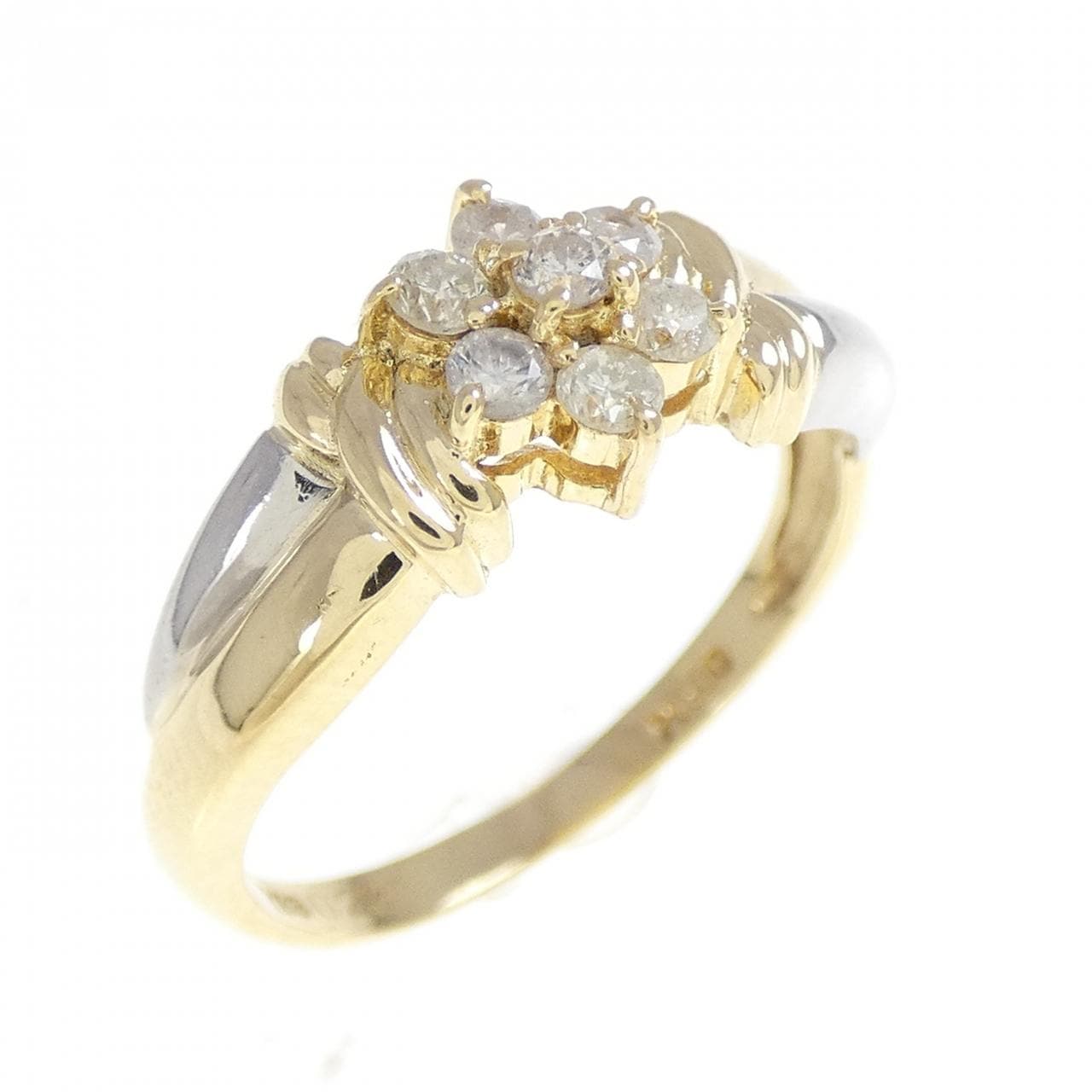 K18YG/PT900 フラワー ダイヤモンド リング 0.23CT