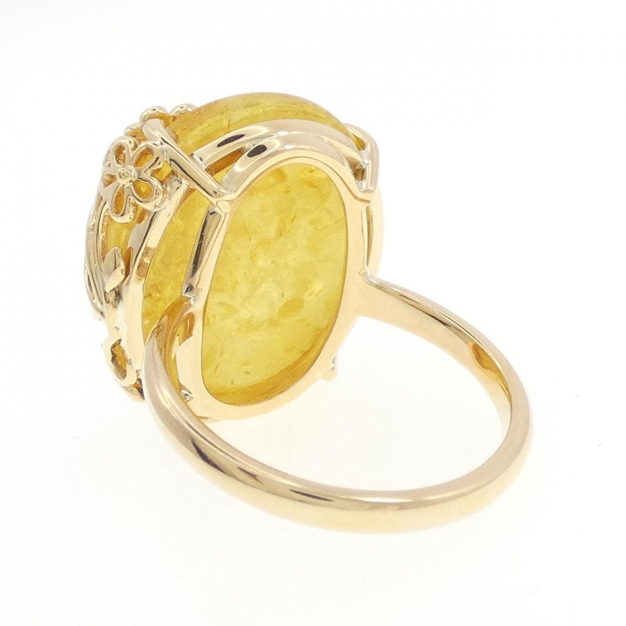 K18YG Flower Amber Ring 10.05CT