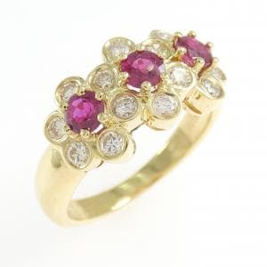 K18YG フラワー ルビー リング 0.67CT