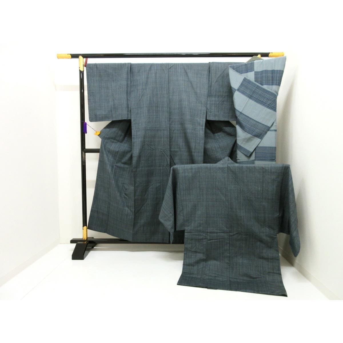 [Unused items] Men's pongee kimono, haori, and undergarment 3-piece set