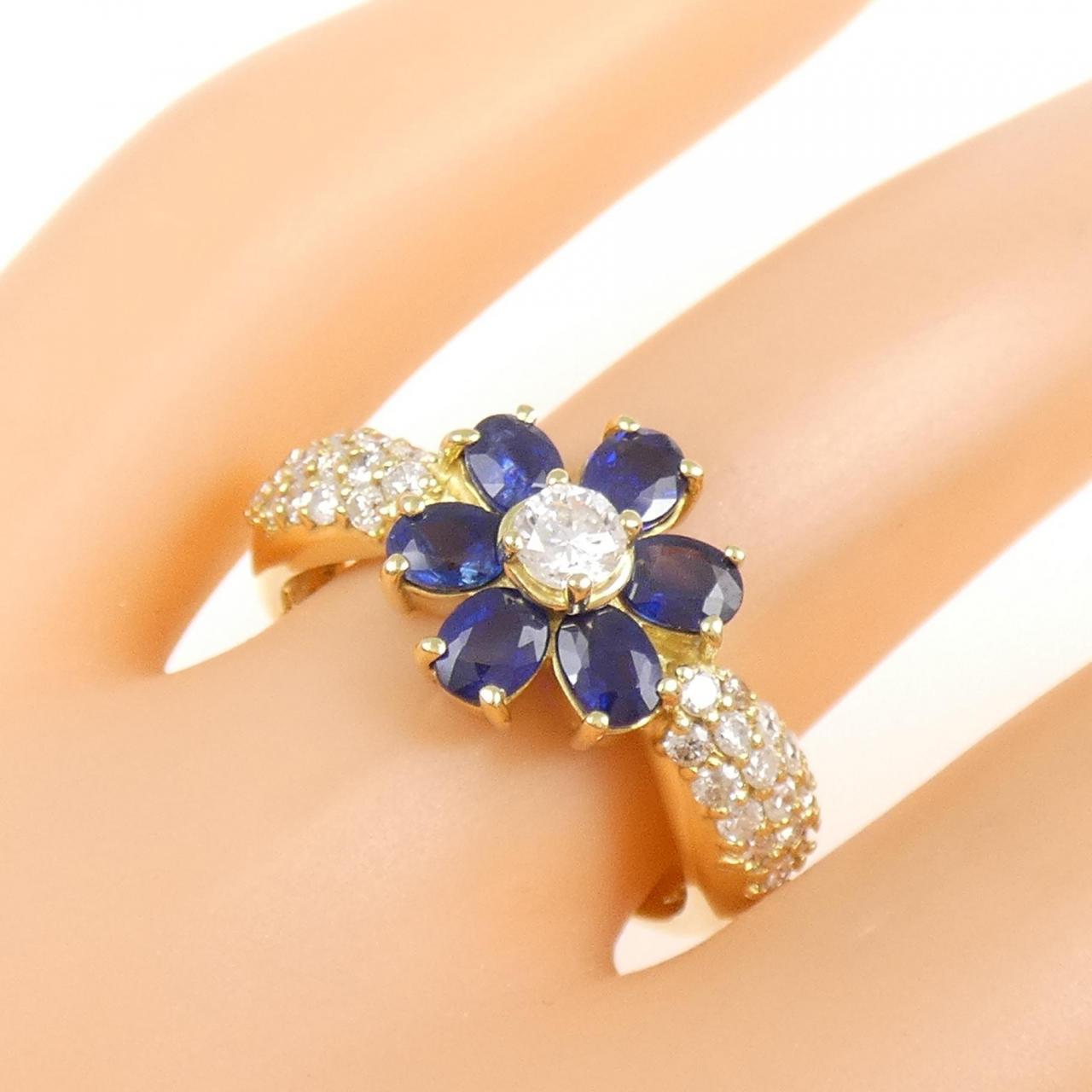 K18YG Flower Sapphire Ring 1.41CT