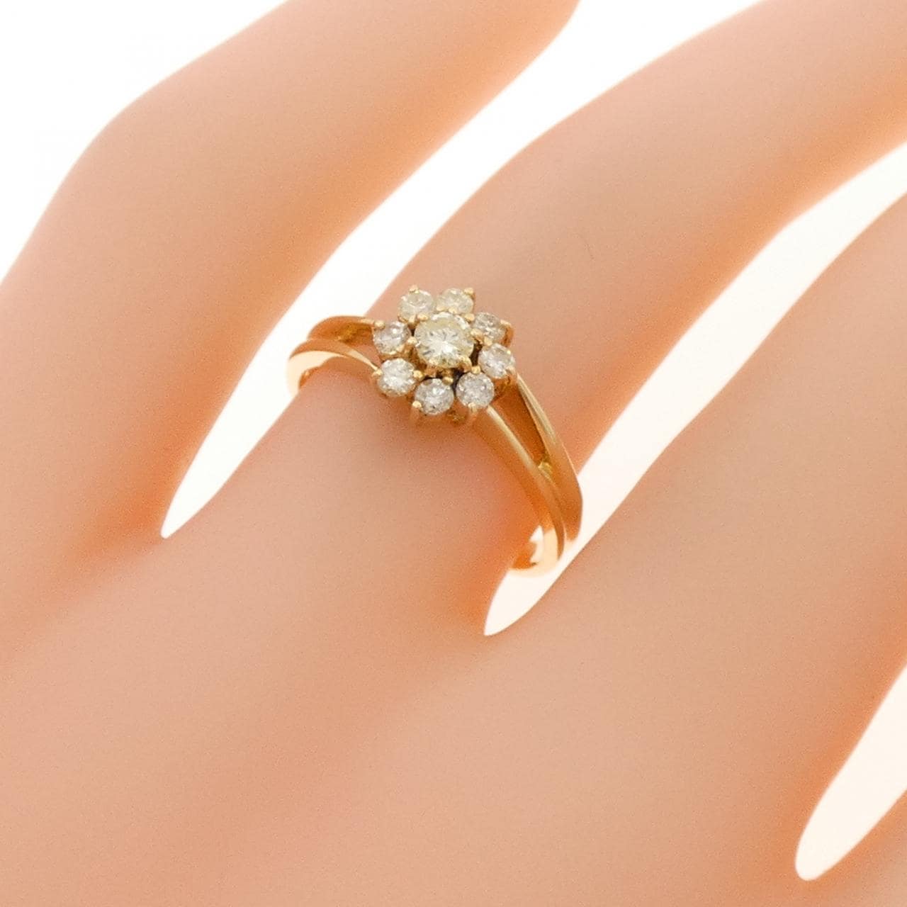 K18YG フラワー ダイヤモンド リング 0.30CT