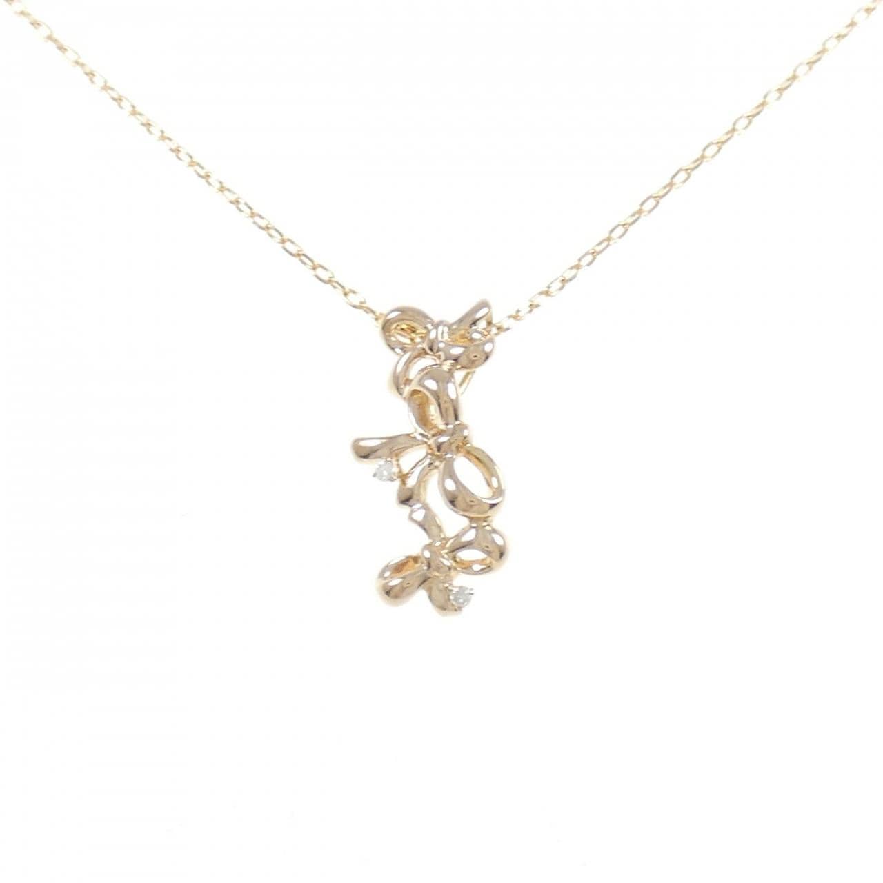 K18PG リボン ダイヤモンド ネックレス 0.01CT