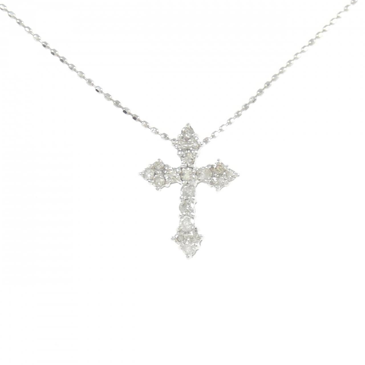 K18WG クロス ダイヤモンド ネックレス 0.30CT