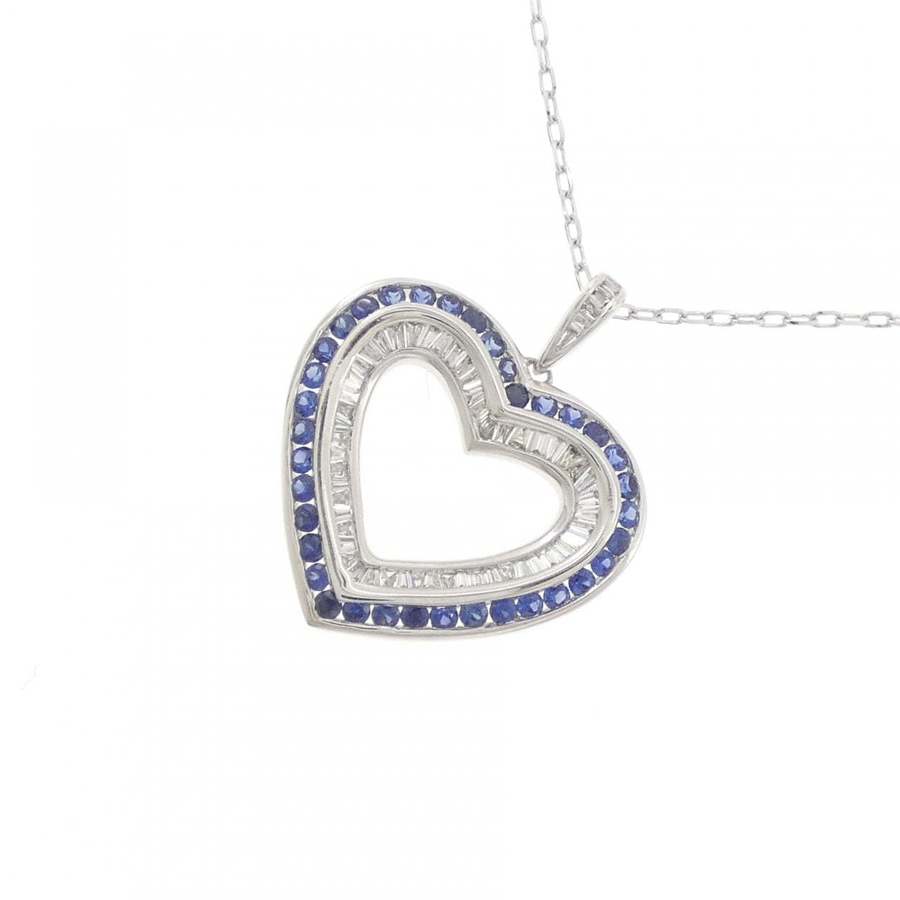 K18WG ハート サファイヤ ネックレス 0.40CT