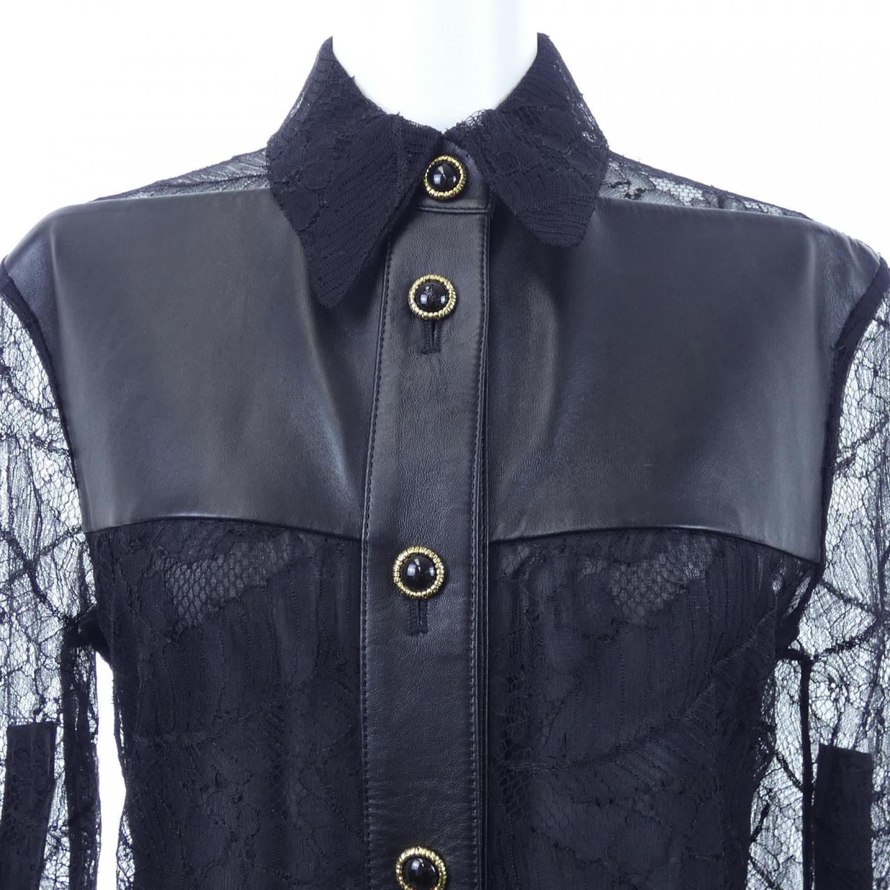 LOUIS VUITTON羽毛蕾絲皮革襯衫 FMLD94NN4 連身裙