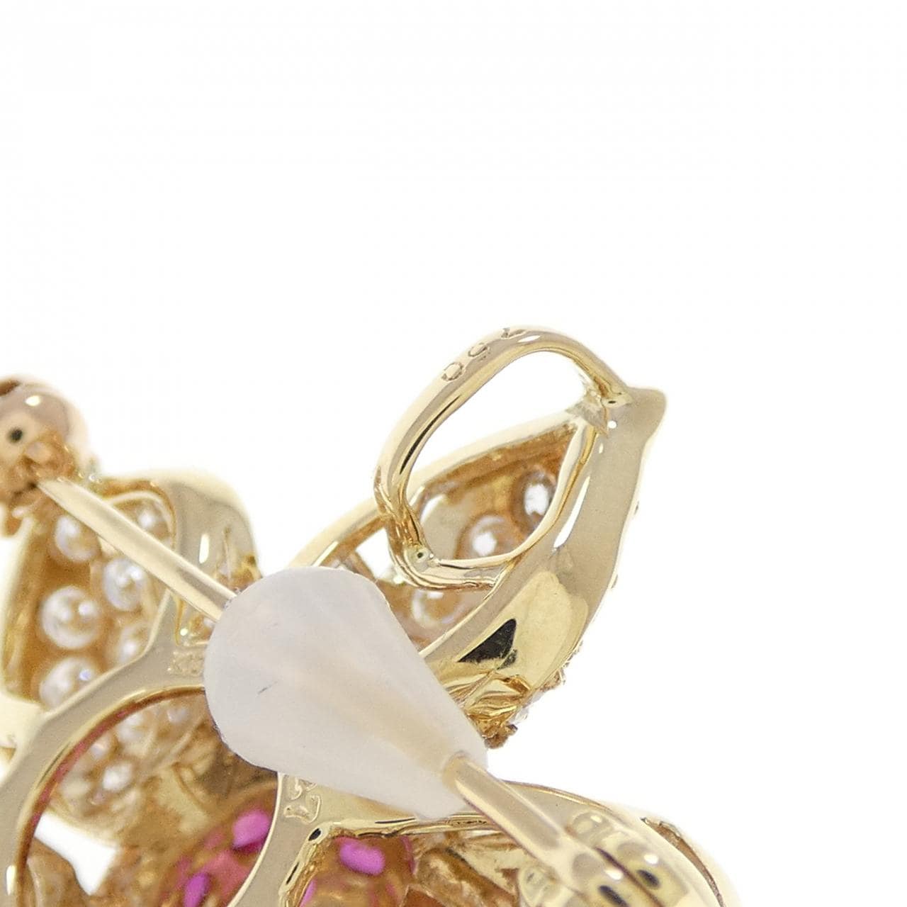 K18YG フラワー ルビー ブローチ 3.25CT