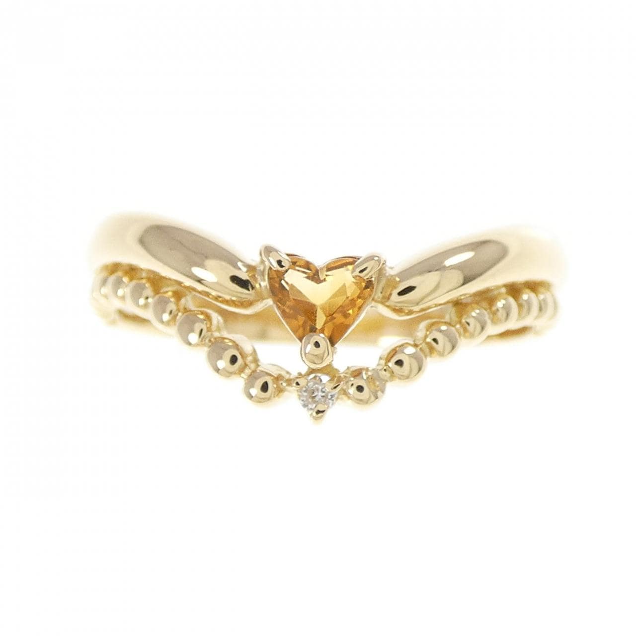 K18YG ハート シトリン リング