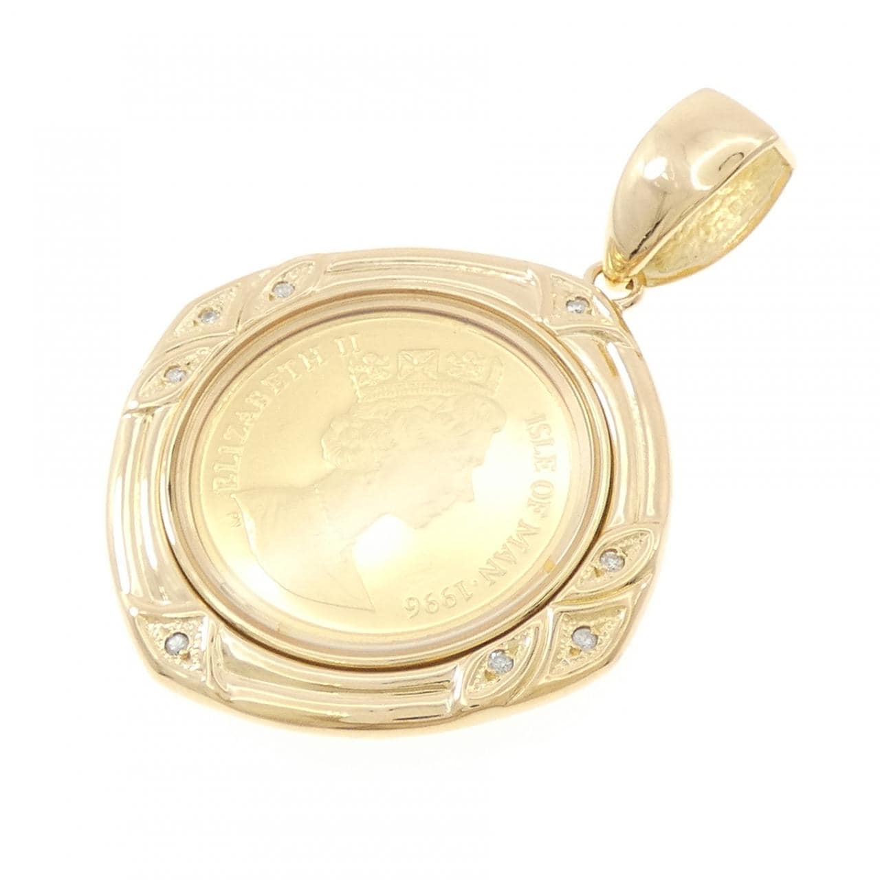K18YG(枠) ダイヤモンド コイン 0.08CT ペンダント