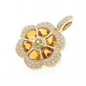 K18YG フラワー カラーストーン ペンダント