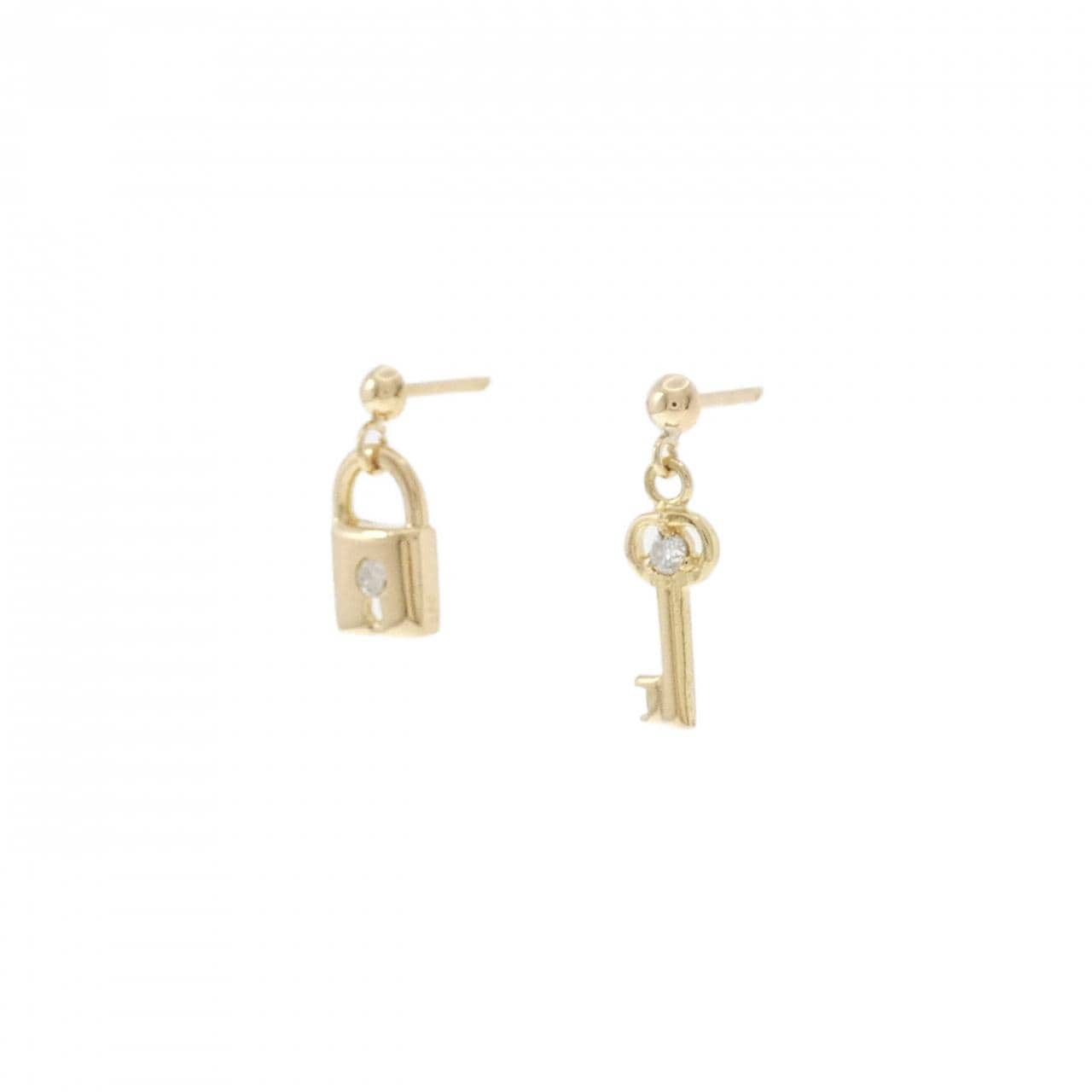 K18YG キー×カデナ ダイヤモンド ピアス 0.04CT