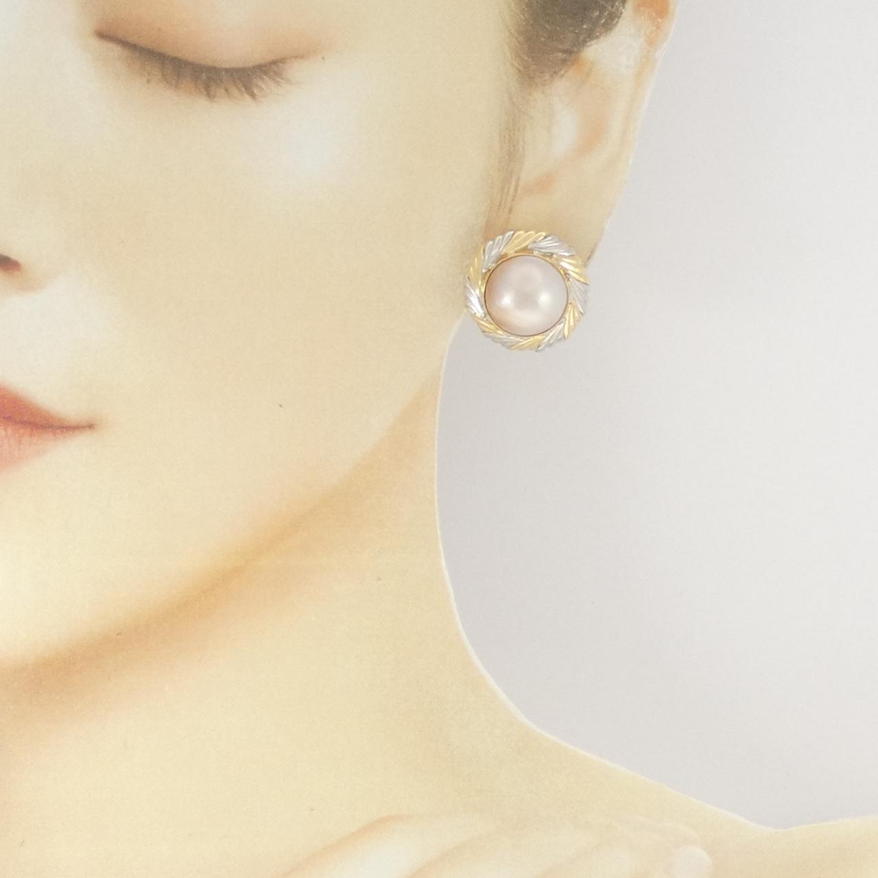 K18YG/PT900 Mabe pearl earrings