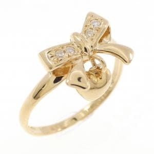 K18YG リボン×ハート ダイヤモンド リング 0.03CT