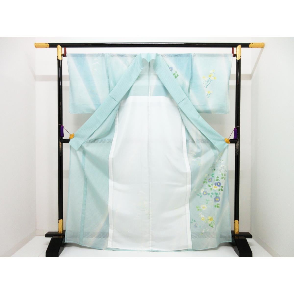 【新品】単衣　変わり絽織訪問着　友禅銀彩加工