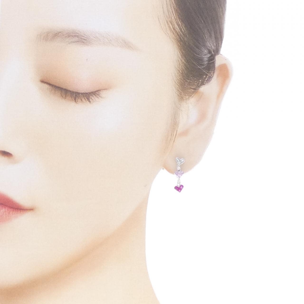 K18WG ハート カラーストーン イヤリング