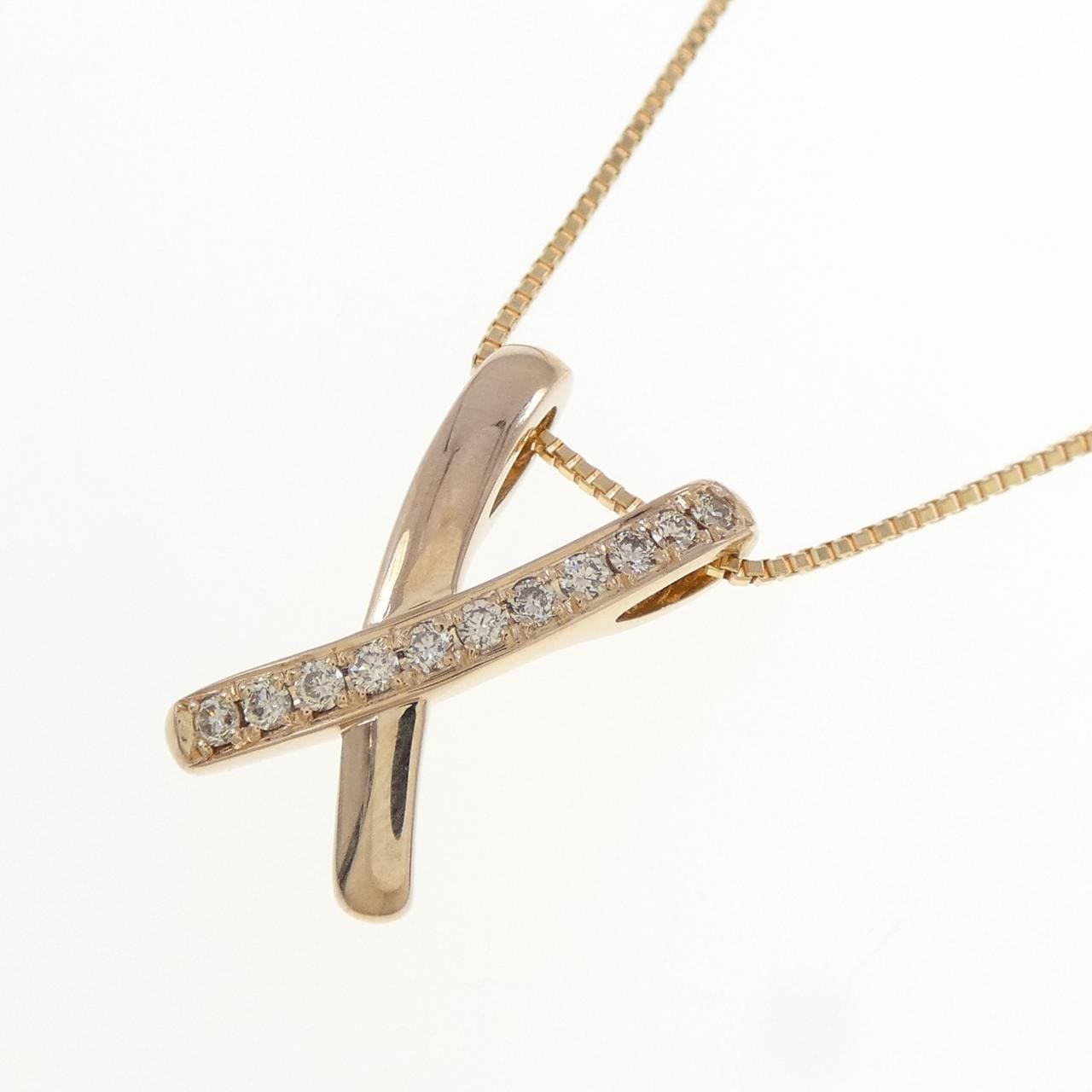 750PG/K18PG ダイヤモンド ネックレス 0.16CT