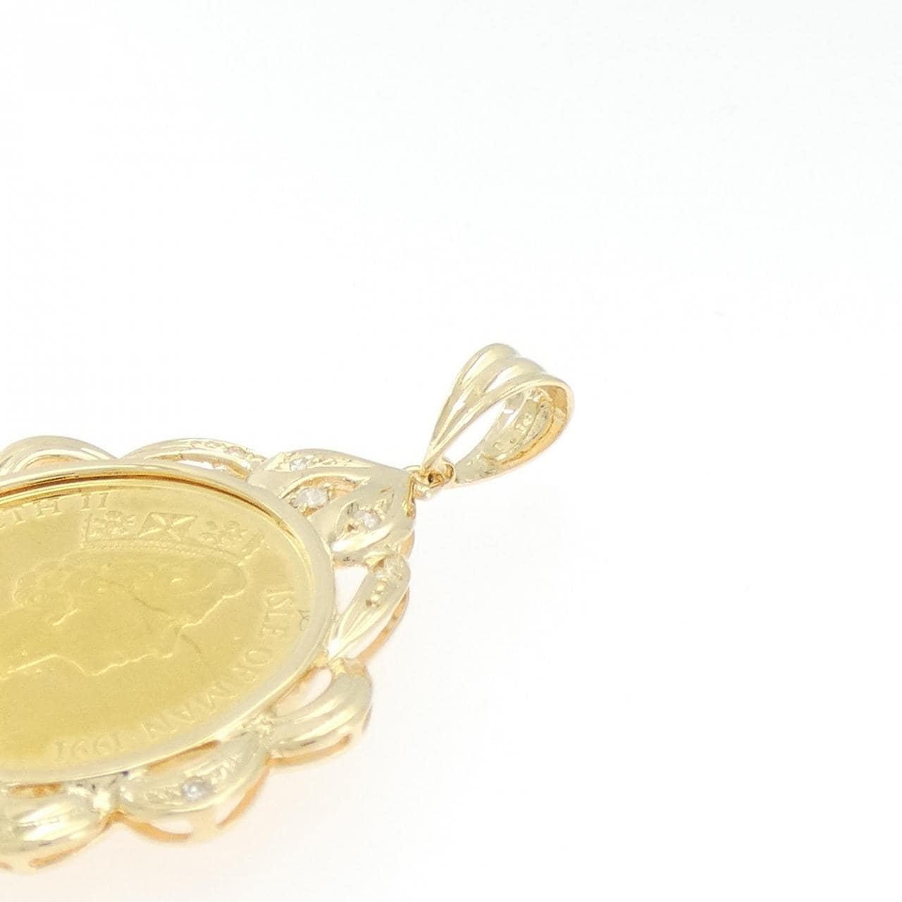 K18YG(枠) ダイヤモンド コイン ペンダント 0.08CT