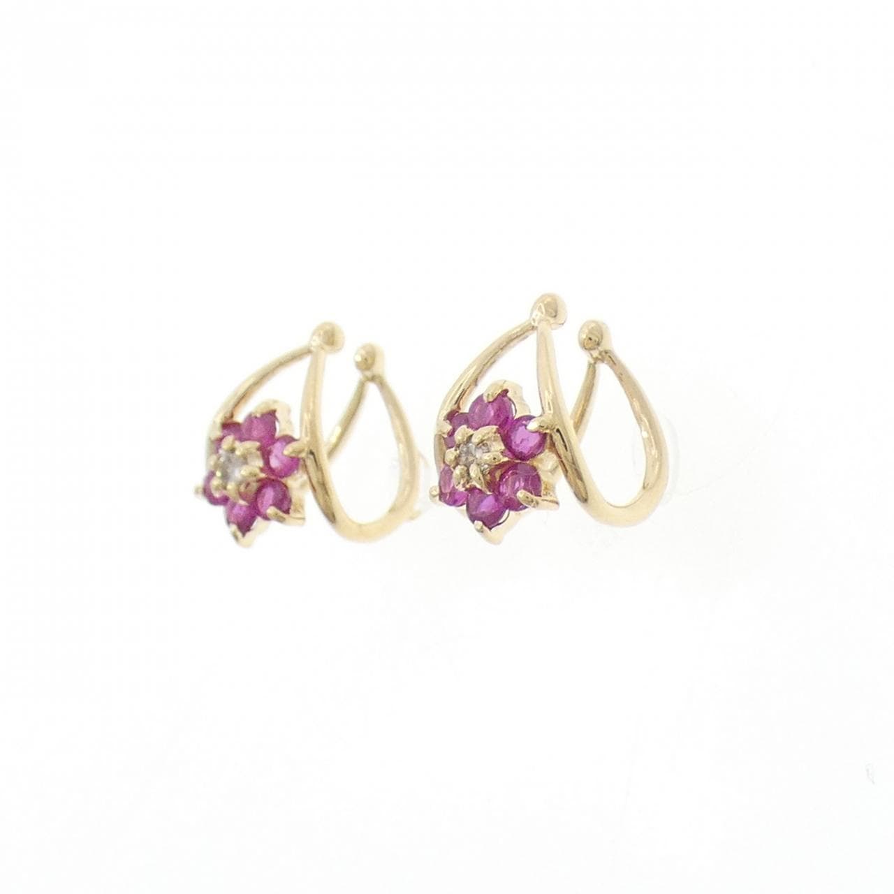 K18YG フラワー ルビー イヤリング 0.26CT