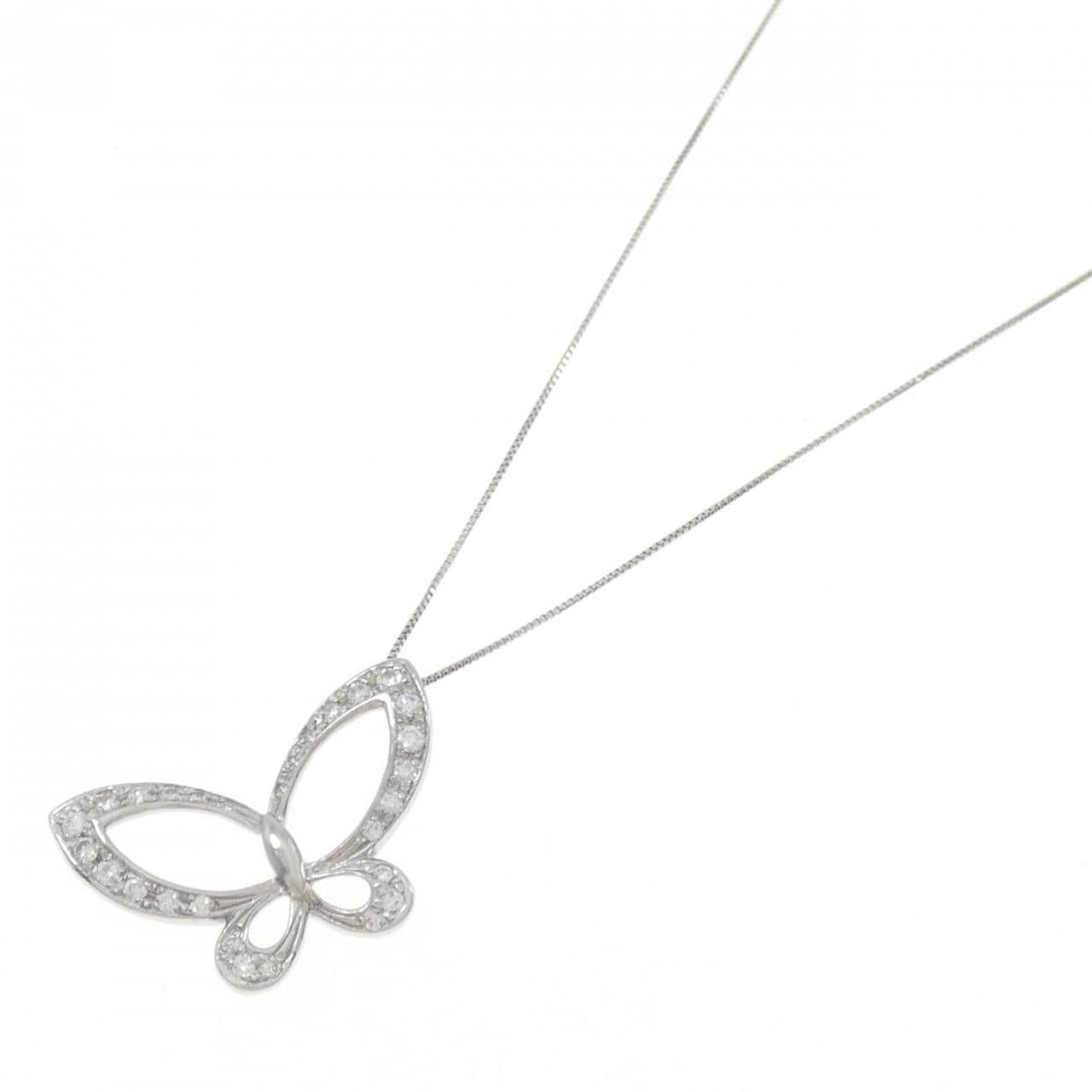 K18WG Butterfly Diamond Necklace 0.37CT