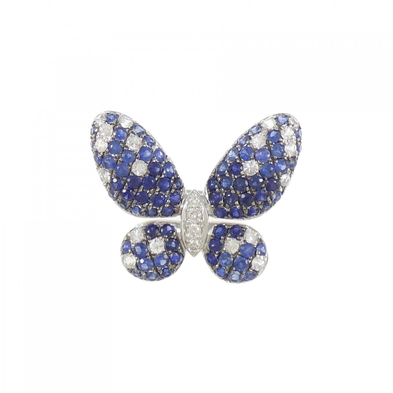 K18WG/K18BG バタフライ サファイヤ ブローチ 2.20CT