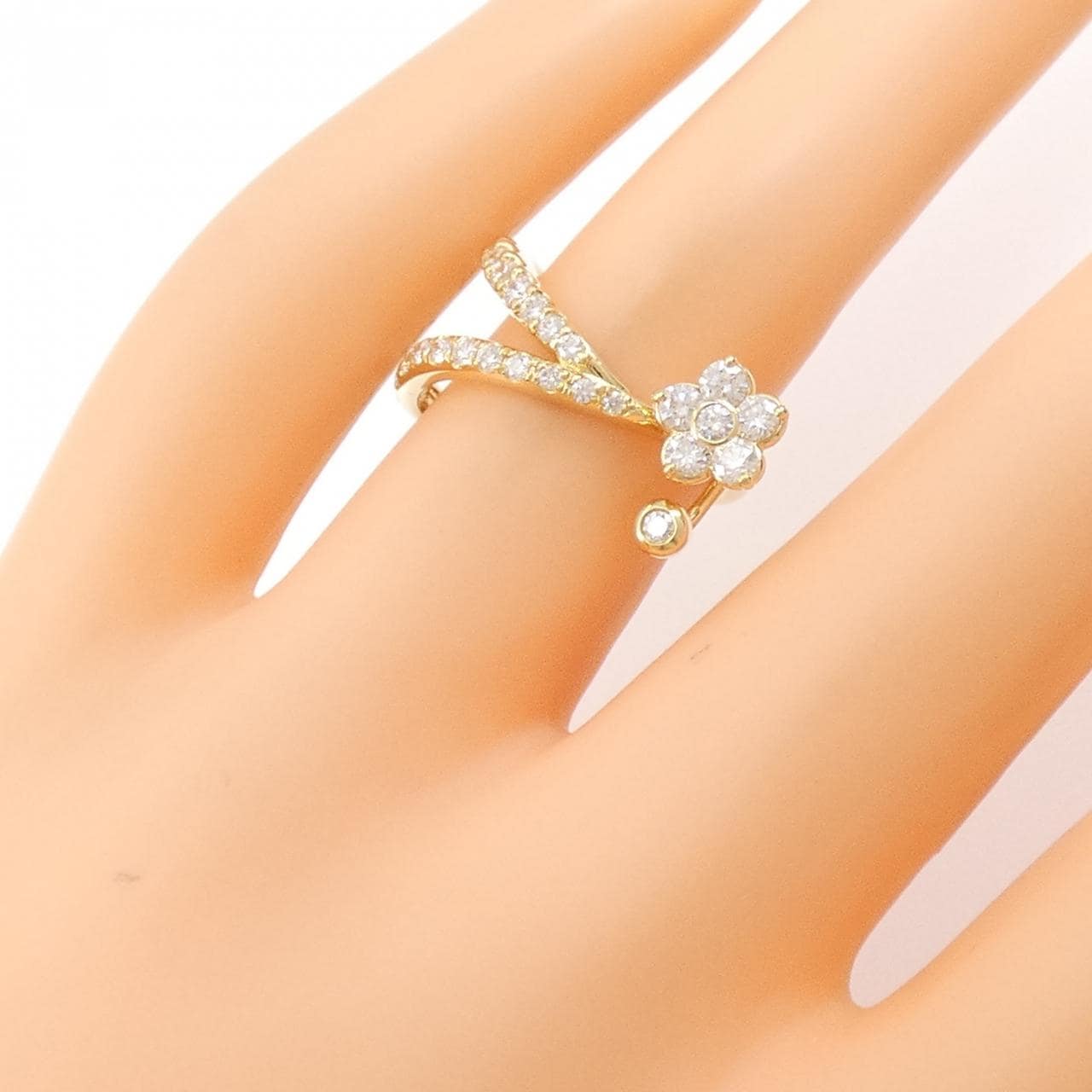 K18YG フラワー ダイヤモンド リング 0.60CT