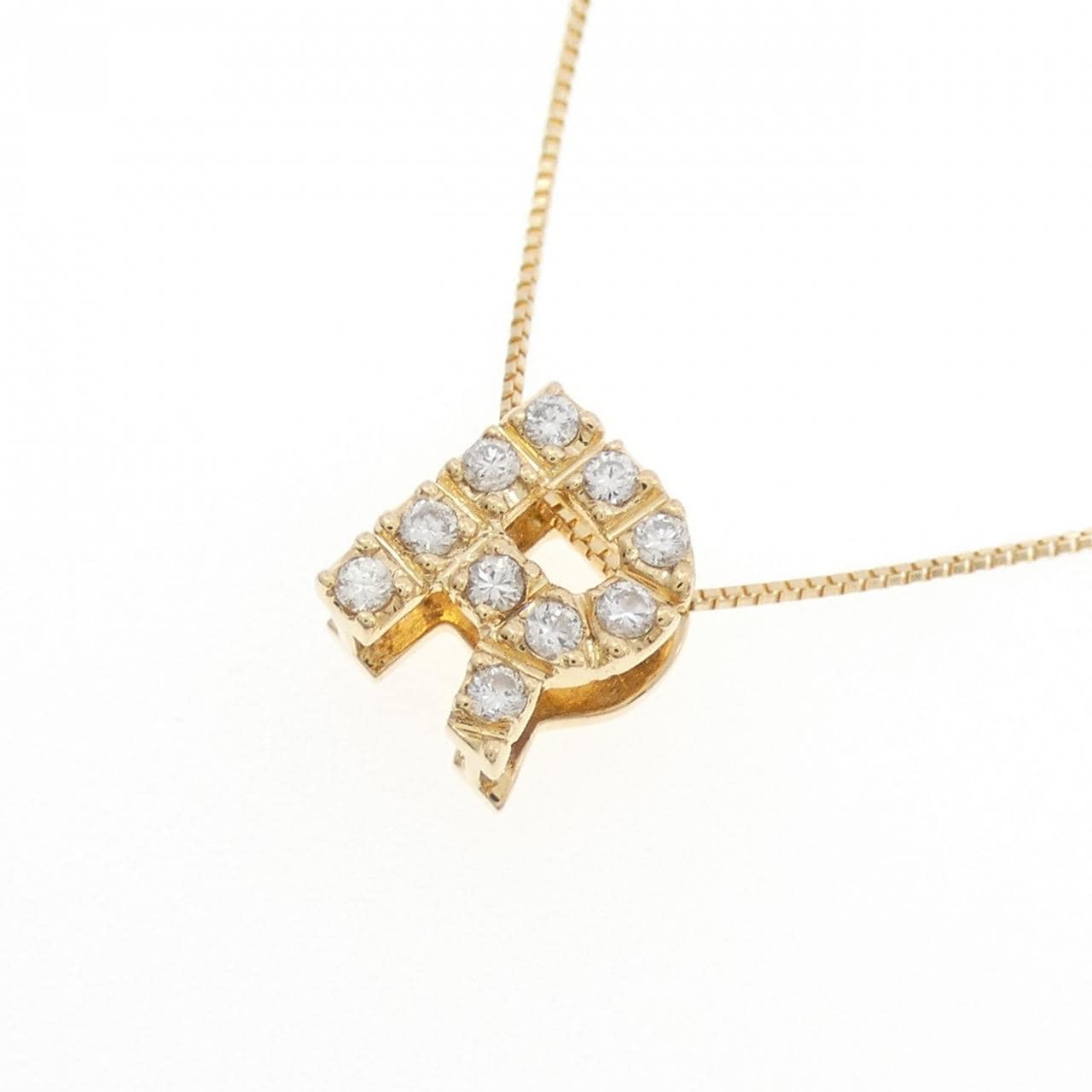 K18YG Initial R Diamond Necklace 0.13CT