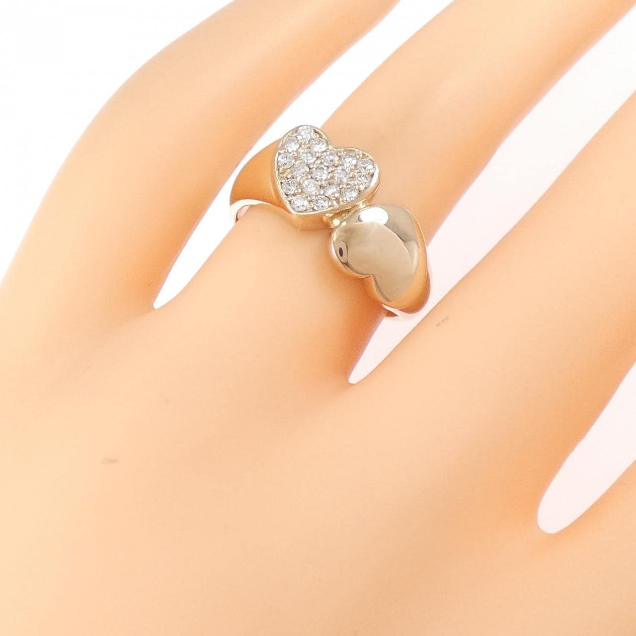 K18PG ハート パヴェ ダイヤモンド リング 0.25CT