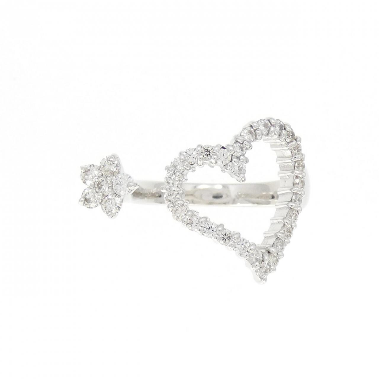 K18WG ハート×フラワー ダイヤモンド リング 0.60CT