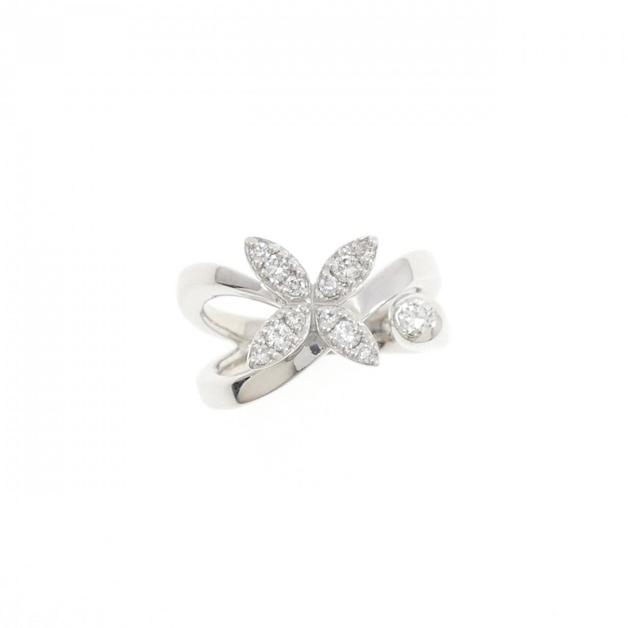 K18WG フラワー ダイヤモンド ピンキー リング 0.17CT