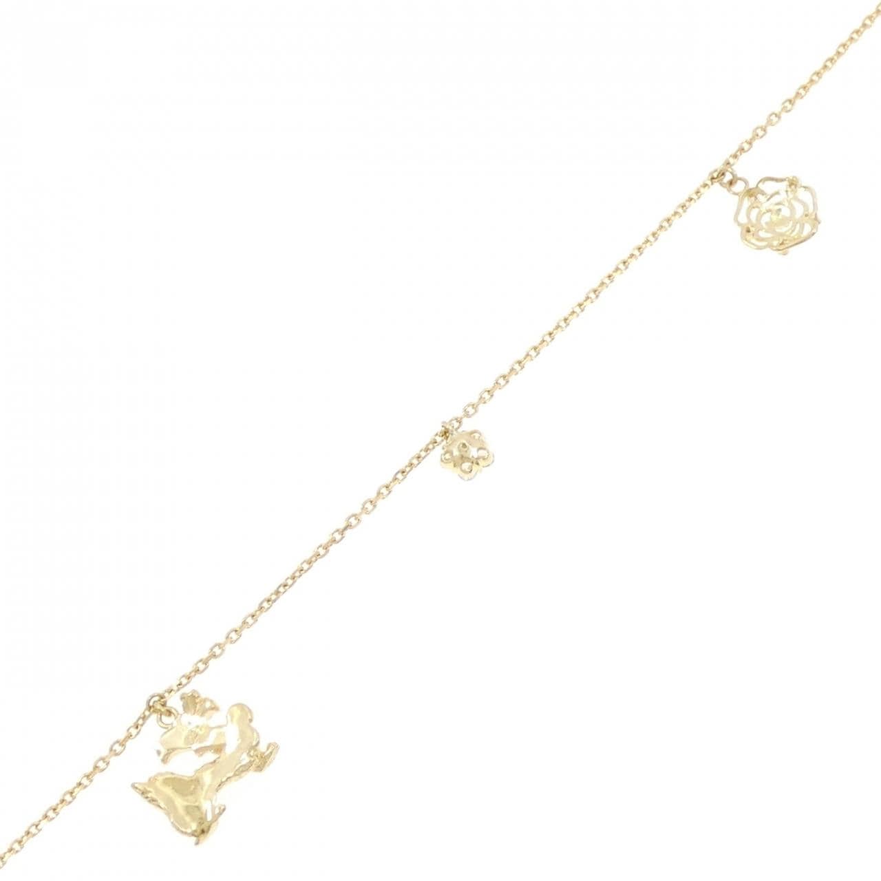 K18YG ローズ×フラワー×麒麟 ダイヤモンド アンクレット 0.21CT