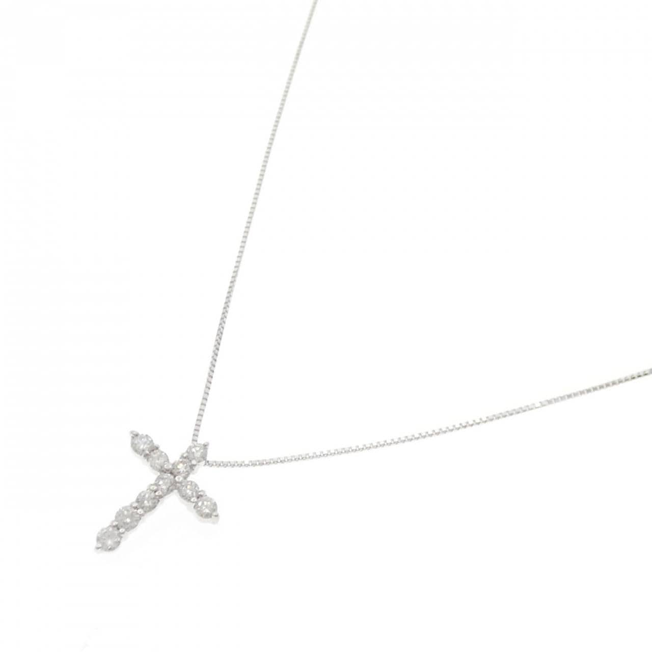K18WG クロス ダイヤモンド ネックレス 0.50CT