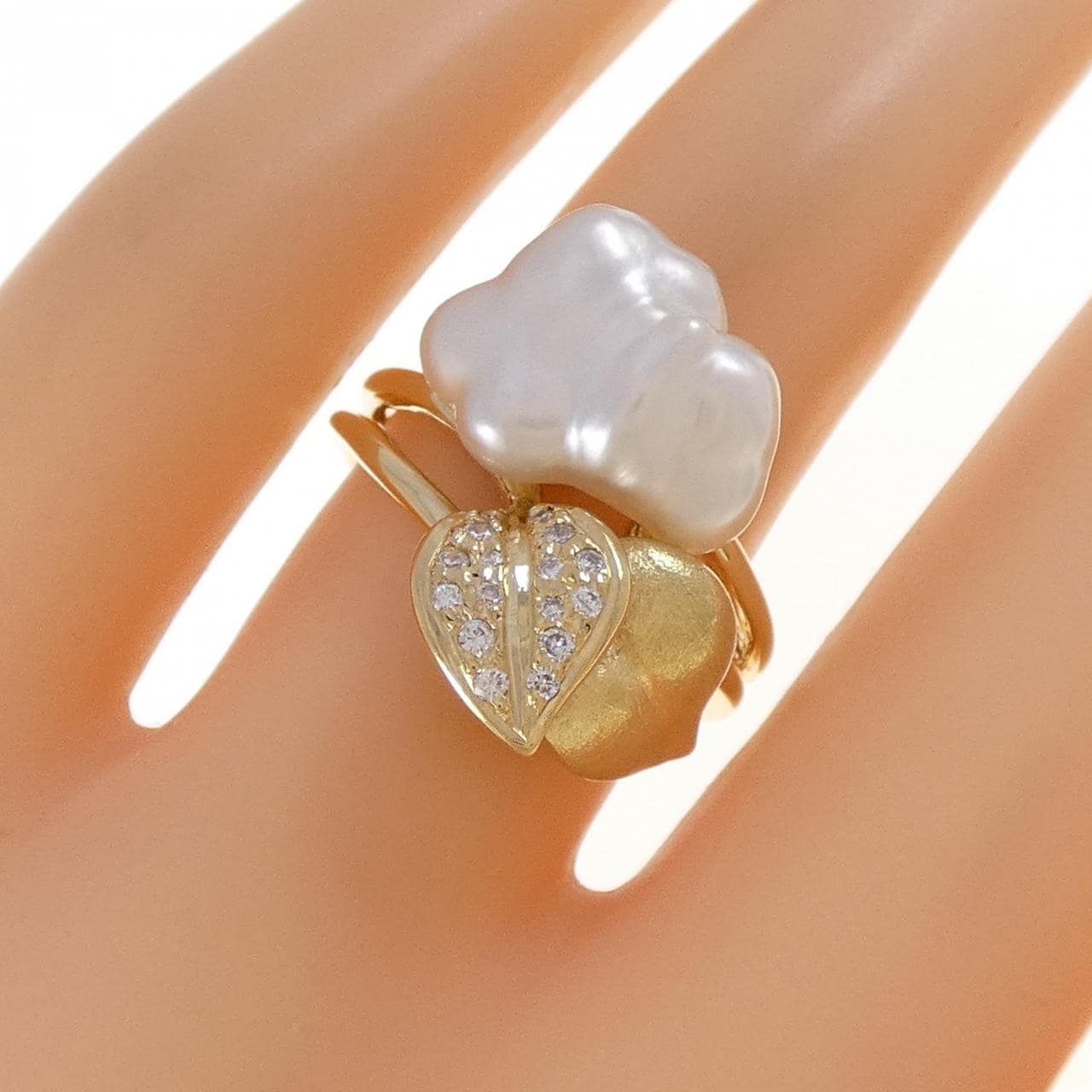 K18YG白蝶珍珠戒指