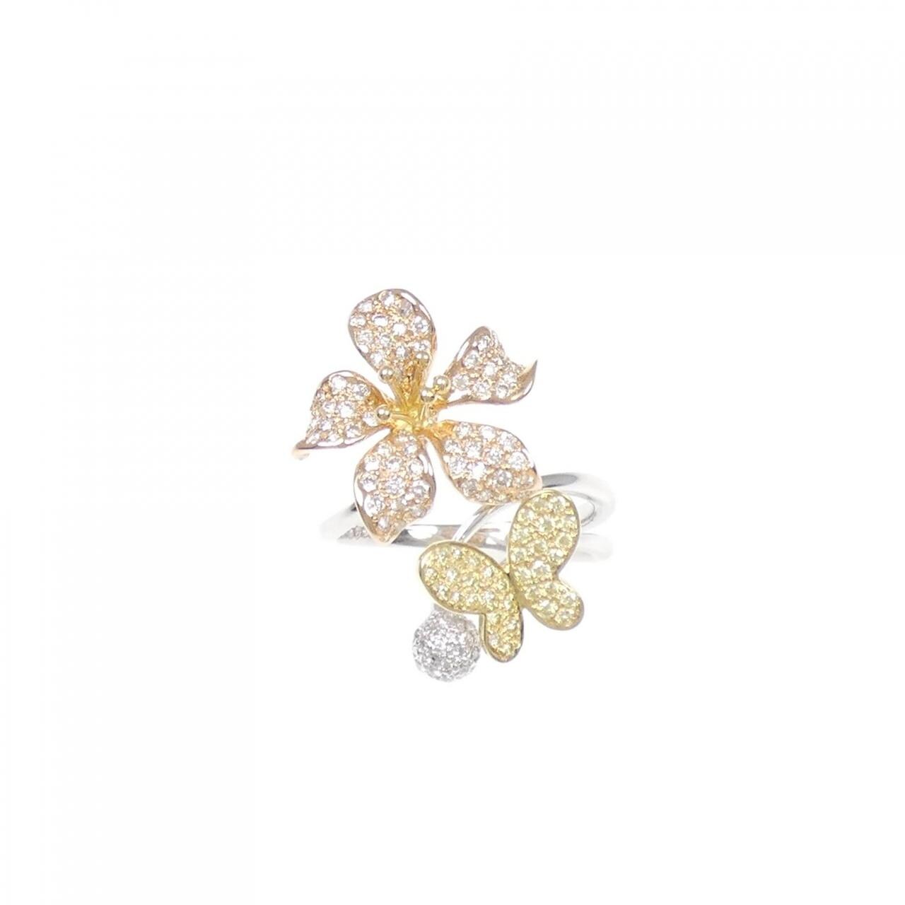 K18スリーカラー フラワー×バタフライ ダイヤモンド リング 0.65CT