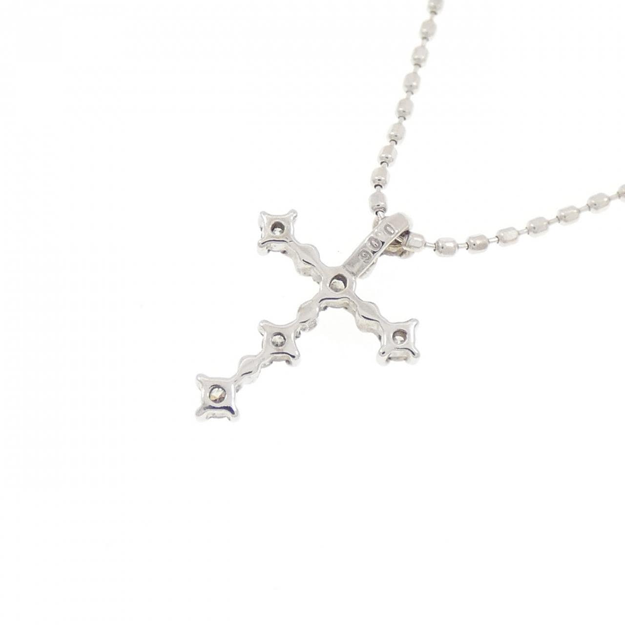 K10WG クロス ダイヤモンド ネックレス 0.06CT