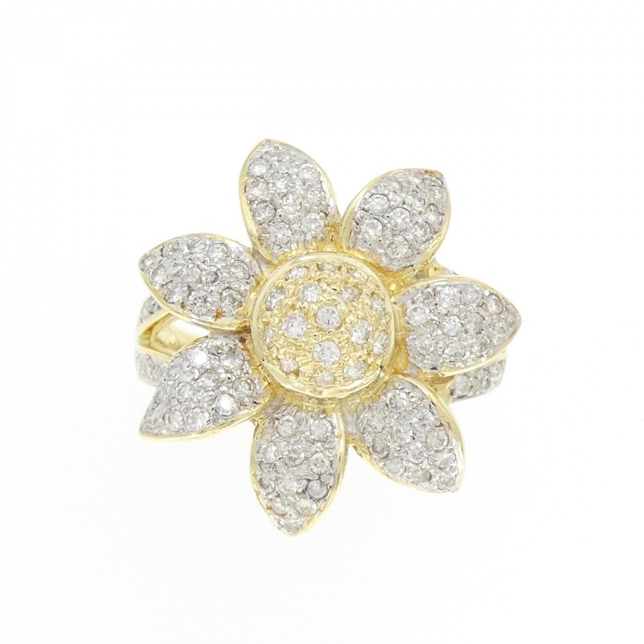 K18YG/K18WG フラワー ダイヤモンド リング 0.78CT