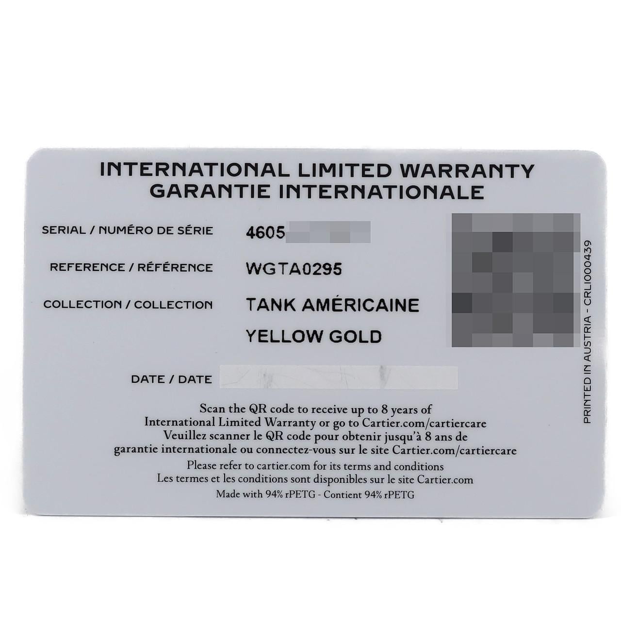 カルティエ タンクアメリカンLM YG WGTA0295 YG 自動巻