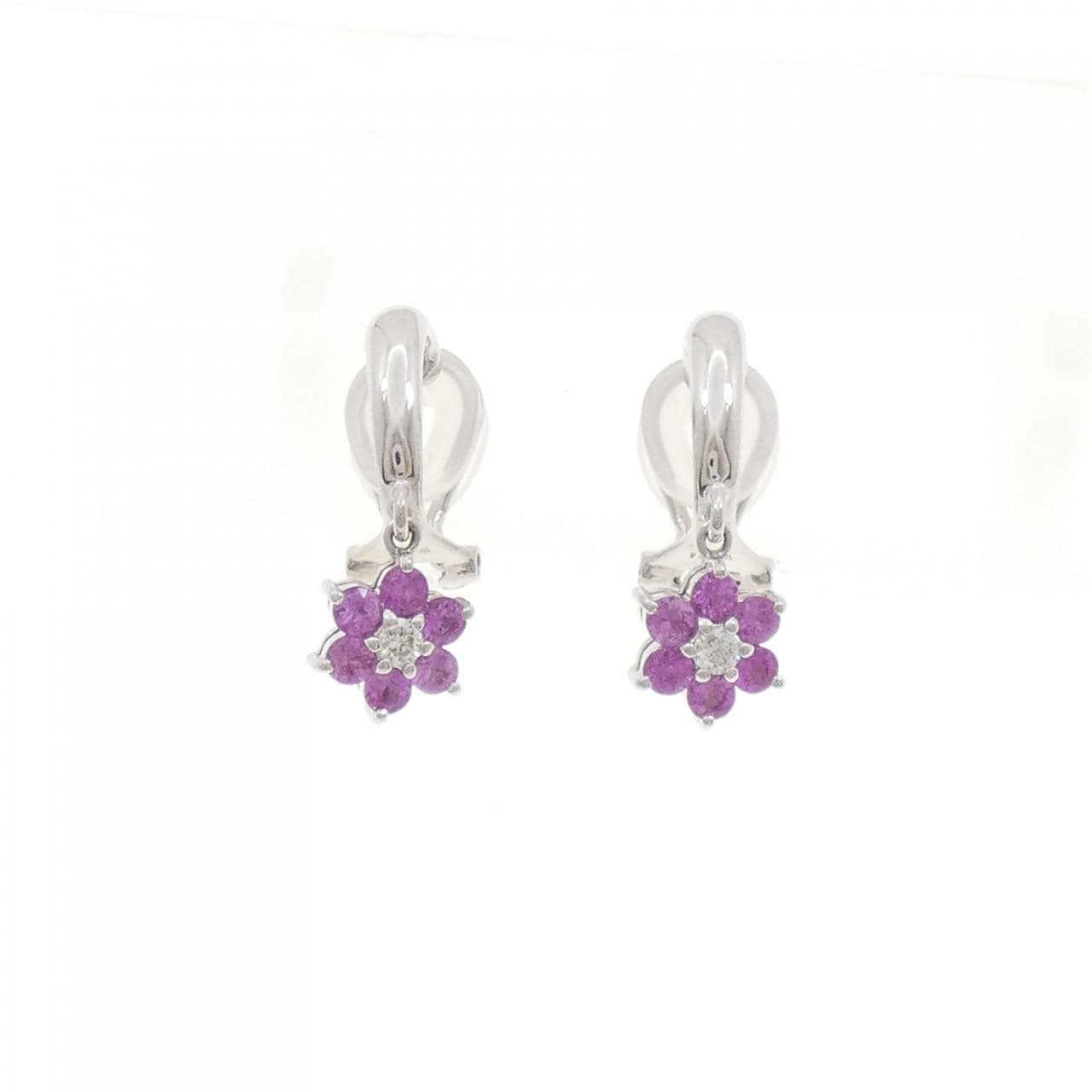 K18WG/K14WG フラワー サファイヤ イヤリング 0.80CT