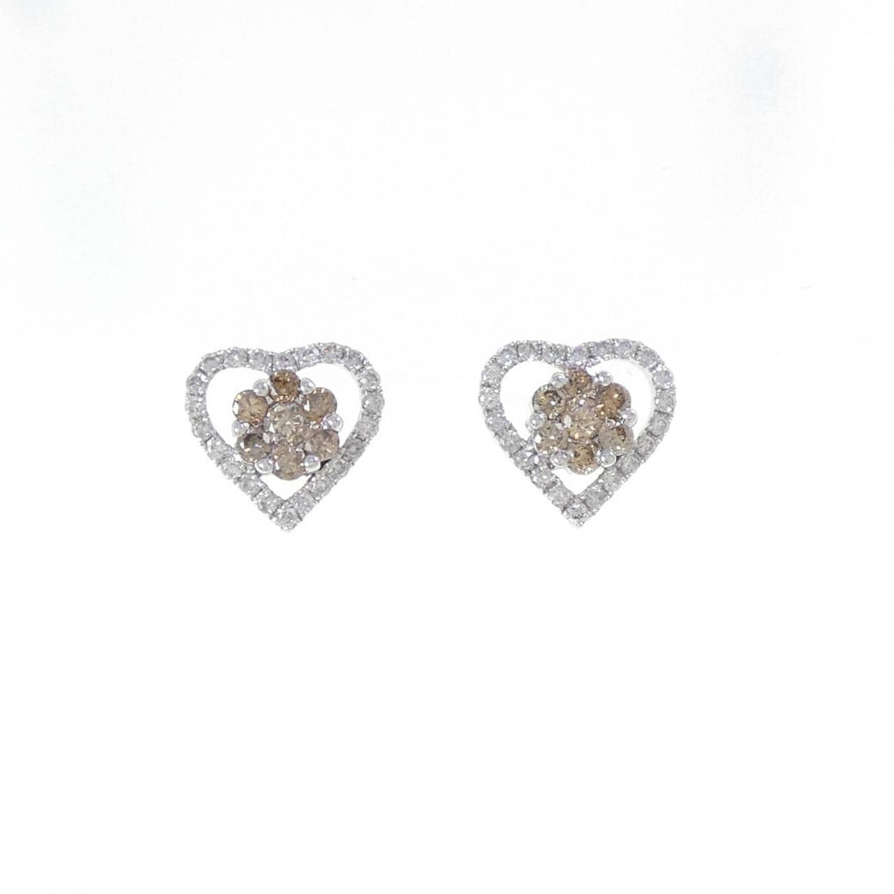 750WG/K18WG 心形 x 花朵钻石耳环 0.726CT