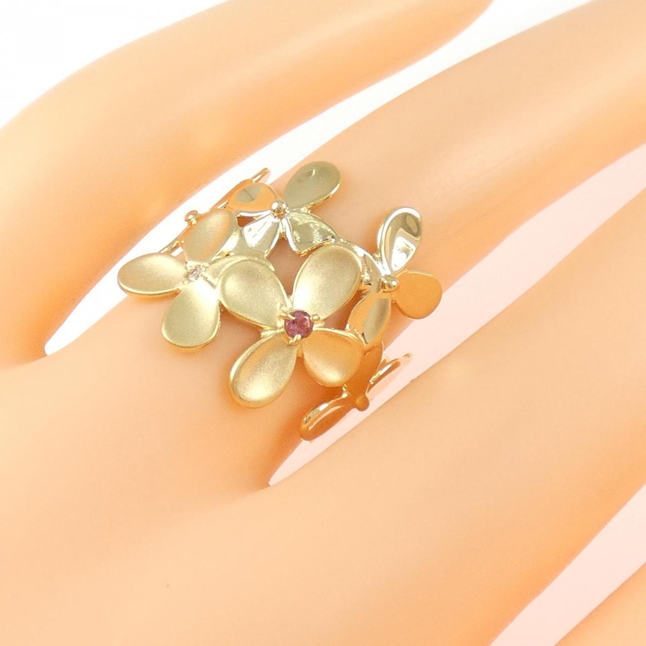 K18YG フラワー トルマリン リング