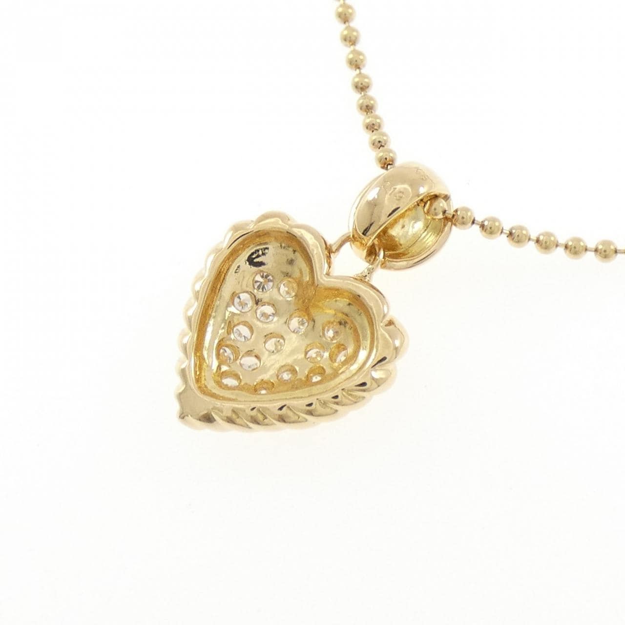 K18YG ハート パヴェ ダイヤモンド ネックレス 0.19CT