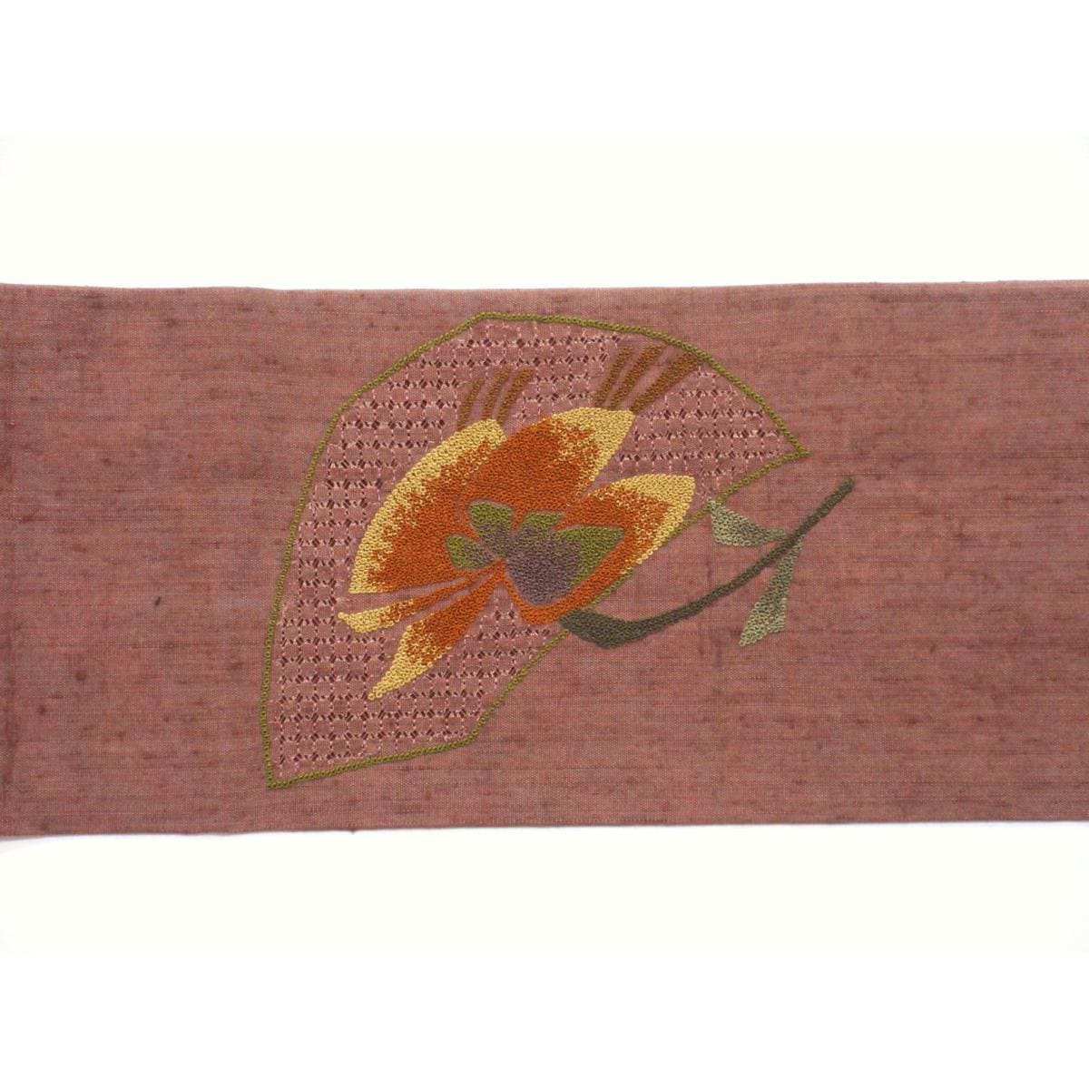 名古屋帯　染紬　刺繍加工