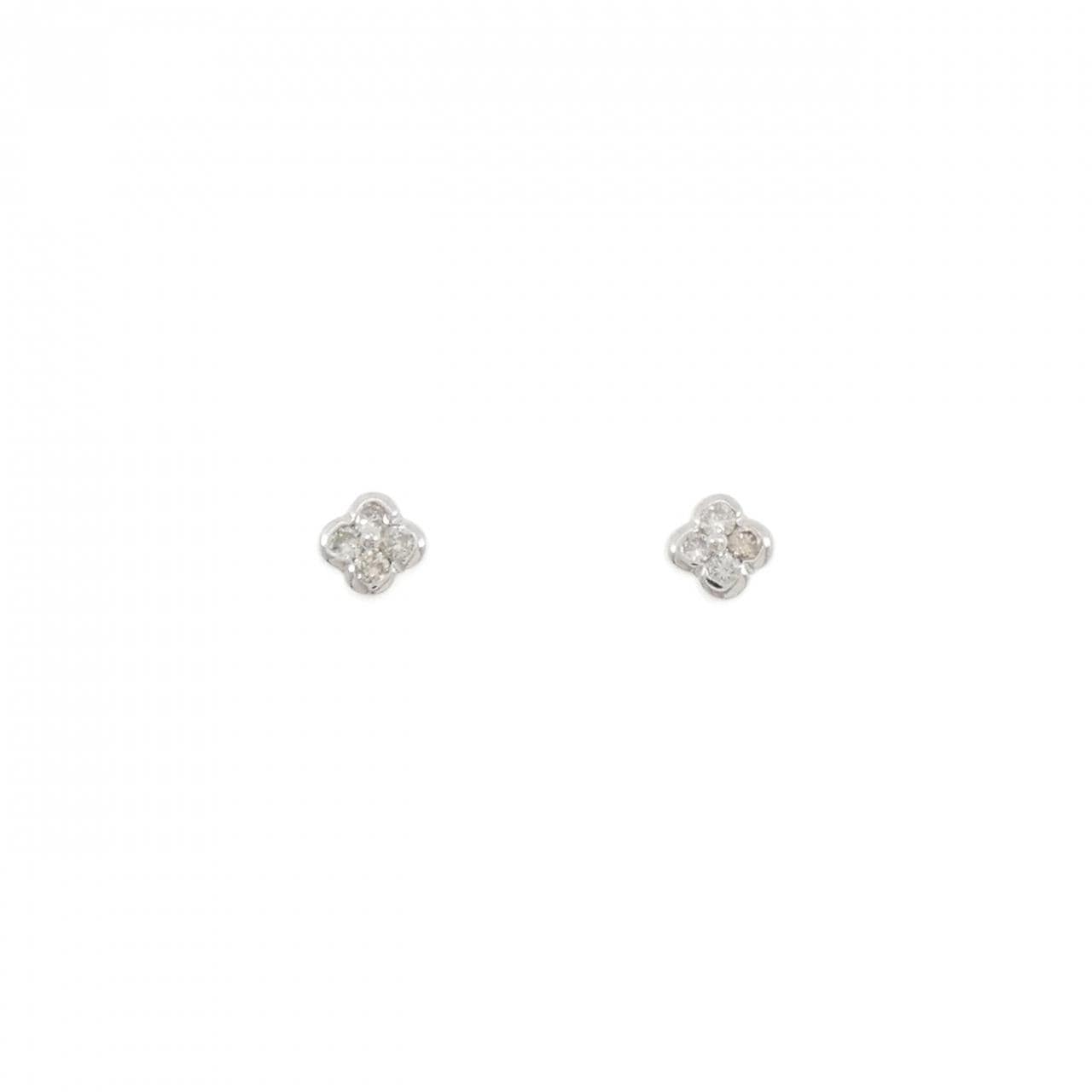 K18WG フラワー ダイヤモンド ピアス 0.12CT